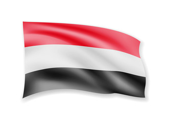 Waving Yemen flag on white. Flag in the wind.