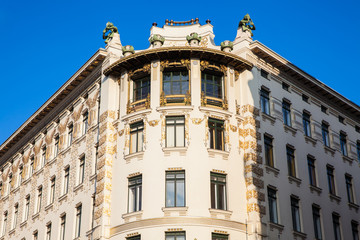 Beautiful  architecture of the antique buildings at Linke Wienzeile in Vienna city center