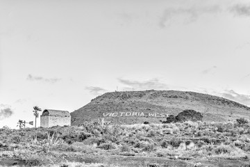 Historic gunpowder magazine in Victoria West. Monochrome