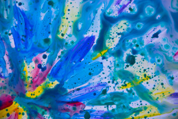 Fototapeta na wymiar Bright blue fluid art background.Abstract watercolor design splash.Artistic backdrop.
