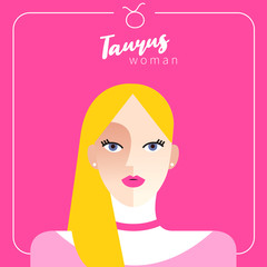Taurus Girl : Beautiful woman with horoscope sign :Vector Illustration