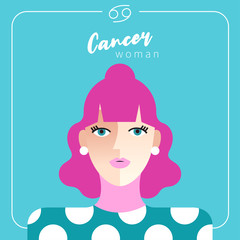 Cancer Girl : Beautiful woman with horoscope sign :Vector Illustration