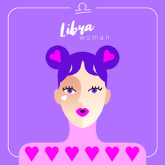 Libra Girl : Beautiful woman with horoscope sign :Vector Illustration