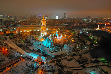 Fototapeta na wymiar Kiev-Pechersk Lavra. Kiev city night aerial view.