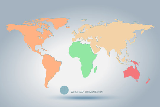 Vector Of World Map Separate Continent By Color