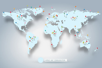 vector of world map created with pins ,communication network concept