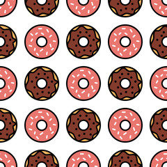 Fototapeta premium Seamless donut pattern. Donuts background. Vector design elements