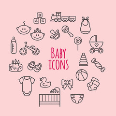 Vector set of baby icons. Flat style signs