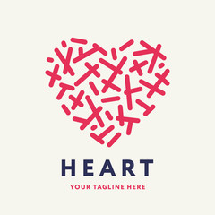 Creative Pink Heart Made of Geometric Crossed Lines Logo Design Template. Love Charity Care Health Cardiology Trendy Stylish Concept Logotype on a White Background. 