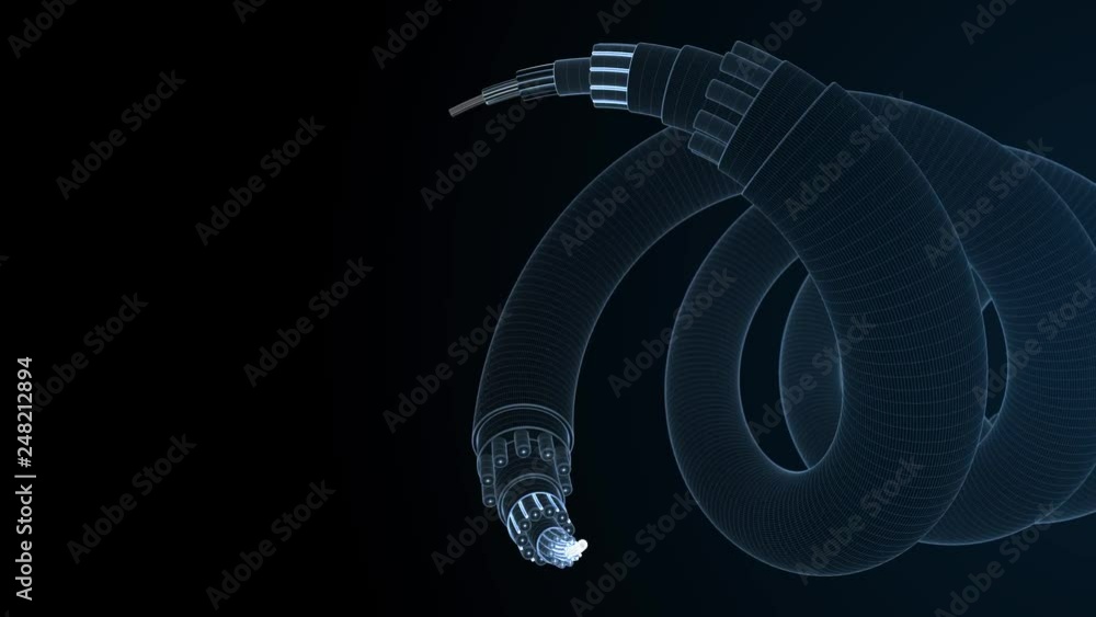 Poster 3d blue render technology background. concept of fiber optic internet cable with complex structure. 