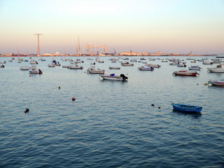 Fishing boats in the bay of Cadiz, Andalusia. Spain.Europe