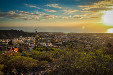 Beautiful sunset over seaside town of Tenerife