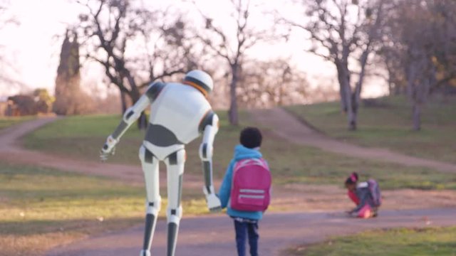 CG Robot taking walk with Kid - Visual Effects Animation