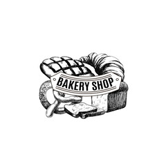 Vector hand drawn collection of Bakery products. Template for poster business card banner label and icon for bakery shop and menu. Bakery hand sketched set.