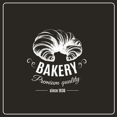 Hand drawn illustration of croissant isolated . Bakery product. Template for poster business card banner label and icon for bakery shop and menu. Bakery hand sketched.