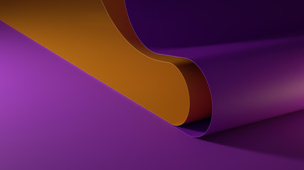 Purple and Orange Curly Paper against the Light Purple Background with Shadows and Realistic Textures