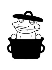 lecker essen hunger froschschenkel topf kochen koch chef meister restaurant schütze braten frosch sizend süß niedlich lustig comic cartoon clipart froschkönig kröte