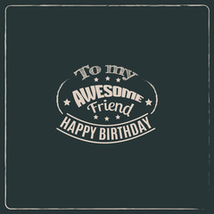 Fototapeta premium Minimalistic birthday quote typographical background . Vector set with hand drawn elements and illustration of pie and cake. Template for poster card and banner.