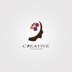 Creative mind flat icon with human brain concept