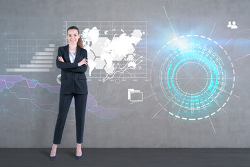 Smiling businesswoman, infographics