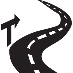 Icon-Curvy Road with an Arrow Directional Signpost