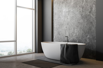 Gray bathroom corner with tub
