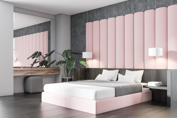 Pink and gray bedroom corner