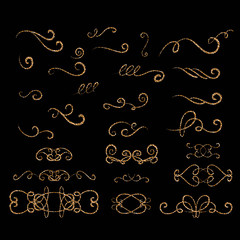 Vector collection of decorative oriental and classical elements made in hand drawn glitter glod style. Set of elements for business greeting invitation card and banner.