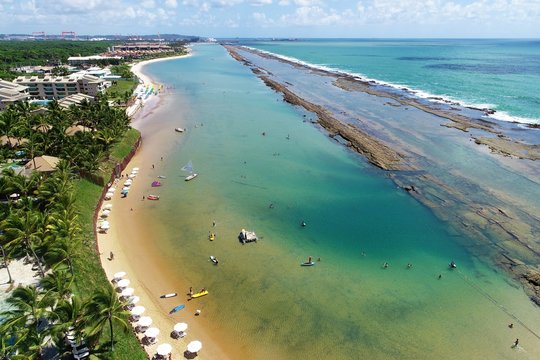 Aerial view of Muro Alto&rsquo;s Beach, Porto de Galinhas, Brazil: Vacation in the paradisiac beach with fantastics natural pools. Great beach view. Travel destination. Vacation travel. Perfect vacation!