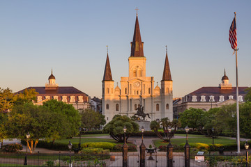 St. Louis Cathedral in Jackson Square within the French Quarter of New Orleans, Louisiana, USA....