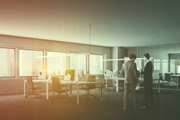 White open space office corner, people