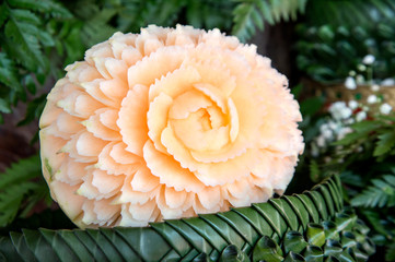 beautiful flower carving from melon by expert Thai students
