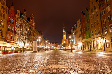 Gdansk main street Long Market in evening lights, Poland