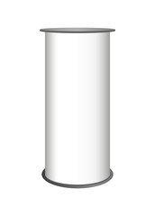 Vector blank white exhibition event or bar presentation rounded table. Promotion retail trade stand or promotion counter. Mockup or template isolated on a white background.