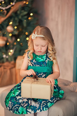 Fototapeta na wymiar Little child girl near Christmas tree/Happy new year