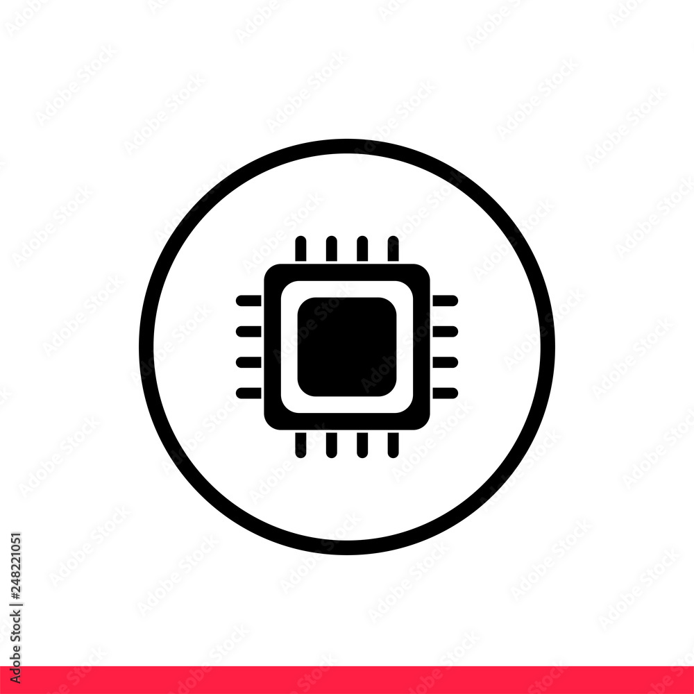 Poster cpu vector icon, processor symbol. simple, flat design for web or mobile app