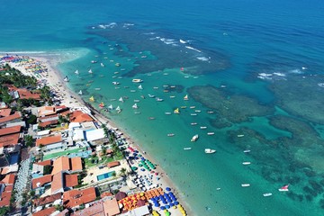 Aerial view of Porto de Galinhas beaches, Pernambuco, Brazil: unique experience of swimming with...