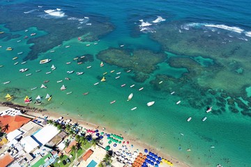 Aerial view of Porto de Galinhas beaches, Pernambuco, Brazil: unique experience of swimming with...