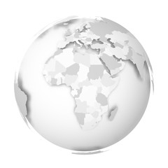 Naklejka premium Earth globe. 3D world map with grey political map of countries dropping shadows on white seas and oceans. Vector illustration