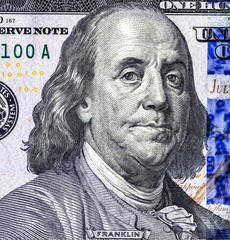 Franklin portrait from 100 american dollar banknote