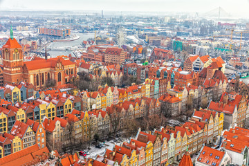 Colourful old european buildings of Gdansk, view from the basilica tower, Poland