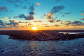 Aerial view of sunset on the Porto de Galinhas, Pernambuco, Brazil. Great beach scene. Fantastic...