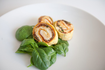Turkey and spinach wraps with ricotta and pine nuts