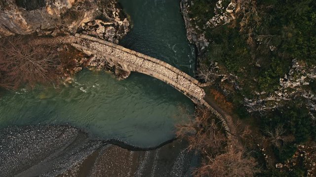 Aerial overhead shot, bridge in Pindus, Greece