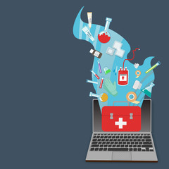 Medical on-line questionnaire , vector illustration for web and print  creative cartoon sign of the on line diagnostic