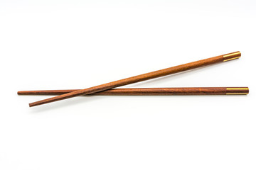 Wooden chopsticks isolated on white background.