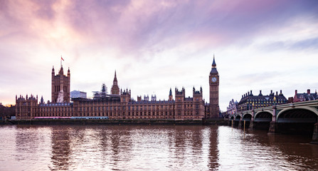 big Ben and Houses of Parliament at sunset,  London, UK