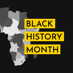 Vector illustration background concept for Black history month. Yellow frame for text, grey map of Africa