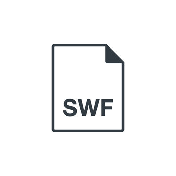 Black single thin line swf document file format icon concept. Simple flat design vector infographic pictogram for app ads web website button ui ux interface elements isolated on white background