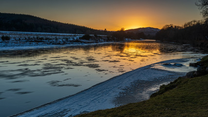 Evening sunlight on River Dee ice